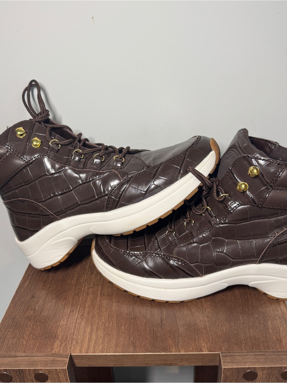 Lauren Ralph Lauren Rylee Hiker Lace-Up Boots in Croco-Embossed Leather size 7